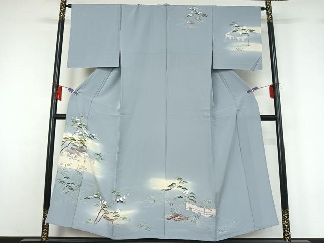 平和屋着物▽訪問着　単衣　友禅　風景花文　暈し染め　金彩　正絹　逸品　AABH8625jh