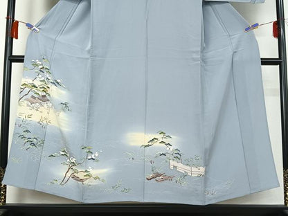 平和屋着物▽訪問着　単衣　友禅　風景花文　暈し染め　金彩　正絹　逸品　AABH8625jh