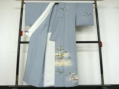 平和屋着物▽訪問着　単衣　友禅　風景花文　暈し染め　金彩　正絹　逸品　AABH8625jh
