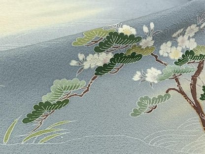 平和屋着物▽訪問着　単衣　友禅　風景花文　暈し染め　金彩　正絹　逸品　AABH8625jh
