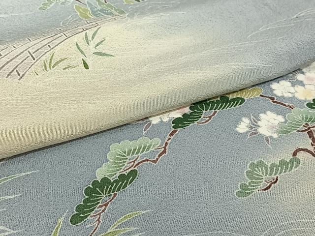 平和屋着物▽訪問着　単衣　友禅　風景花文　暈し染め　金彩　正絹　逸品　AABH8625jh
