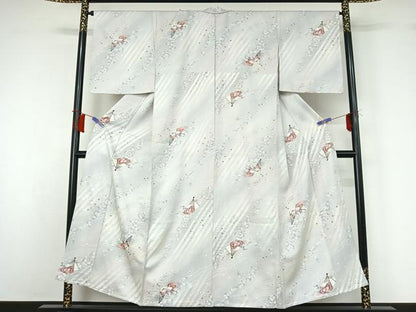 平和屋着物▽上質な小紋　単衣　扇面花文　暈し染め　金銀彩　正絹　逸品　AABH8626jh