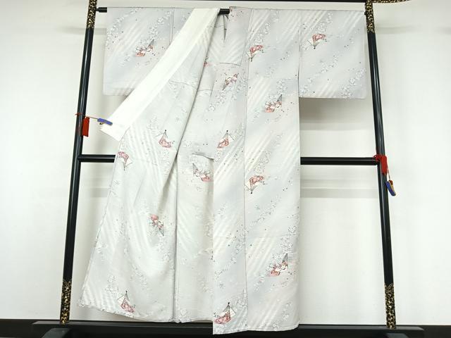 平和屋着物▽上質な小紋　単衣　扇面花文　暈し染め　金銀彩　正絹　逸品　AABH8626jh