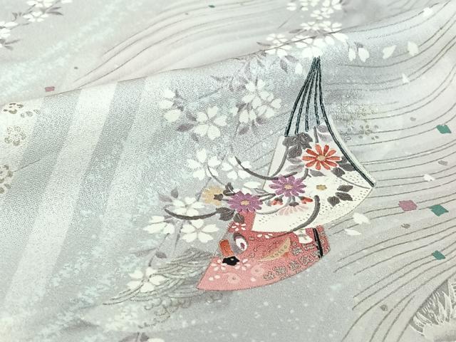 平和屋着物▽上質な小紋　単衣　扇面花文　暈し染め　金銀彩　正絹　逸品　AABH8626jh