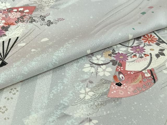 平和屋着物▽上質な小紋　単衣　扇面花文　暈し染め　金銀彩　正絹　逸品　AABH8626jh