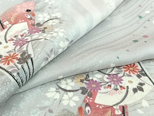 平和屋着物▽上質な小紋　単衣　扇面花文　暈し染め　金銀彩　正絹　逸品　AABH8626jh