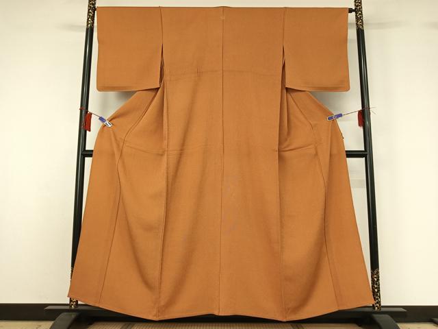 平和屋着物▽江戸小紋　単衣　万筋　杏色×褐色　正絹　逸品　AABH8627jh