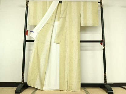 平和屋着物▽ぜんまい紬　単衣　たてぼかし　反端付き　正絹　逸品　AABH8631jh