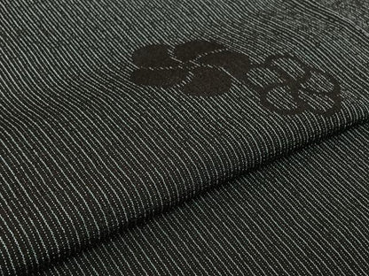 平和屋着物▽本塩沢　単衣　舞花文　黒地　正絹　逸品　AABH8632jh