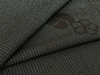 平和屋着物▽本塩沢　単衣　舞花文　黒地　正絹　逸品　AABH8632jh