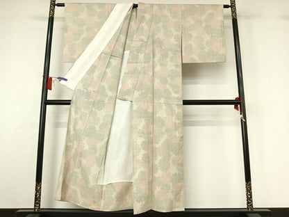 平和屋着物▽本場結城紬　単衣　80亀甲　雪輪文　正絹　逸品　AABH8634jh
