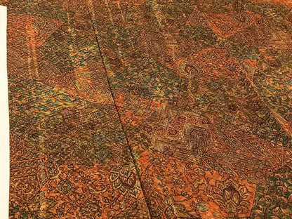 平和屋着物▽上質な小紋　単衣　手描き　切嵌更紗花文　正絹　逸品　AABH8635jh