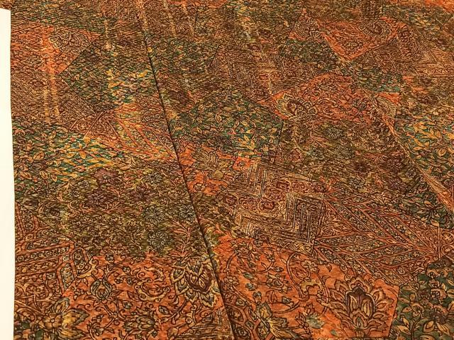 平和屋着物▽上質な小紋　単衣　手描き　切嵌更紗花文　正絹　逸品　AABH8635jh