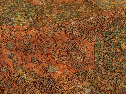 平和屋着物▽上質な小紋　単衣　手描き　切嵌更紗花文　正絹　逸品　AABH8635jh