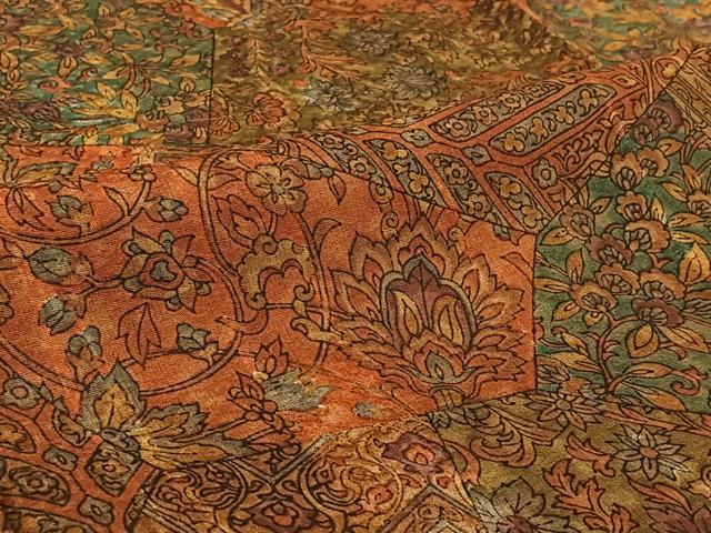 平和屋着物▽上質な小紋　単衣　手描き　切嵌更紗花文　正絹　逸品　AABH8635jh