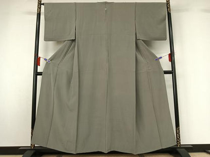 平和屋着物▽上質な色無地　単衣　利休鼠色　鬼しぼ縮緬　正絹　逸品　AABH8637jh