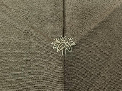 平和屋着物▽上質な色無地　単衣　利休鼠色　鬼しぼ縮緬　正絹　逸品　AABH8637jh