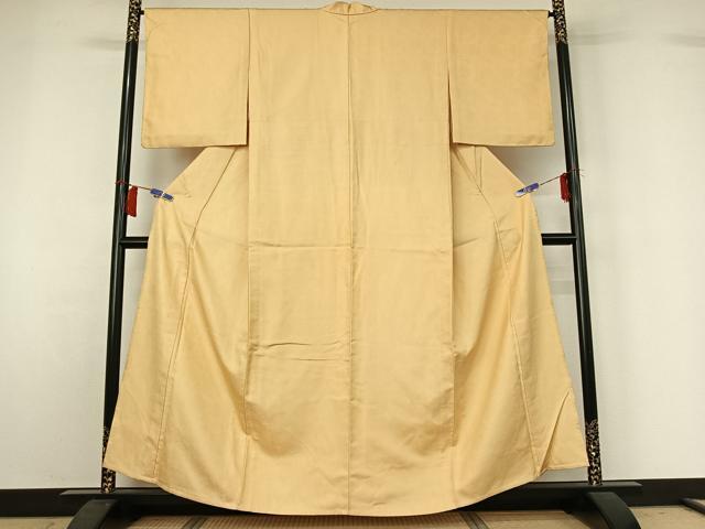 平和屋着物▽上質な色無地　単衣　草花地紋　蜂蜜色　正絹　逸品　AABH8638jh