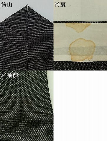 平和屋着物▽お召　単衣　十字絣　黒地　正絹　逸品　AABH8639jh