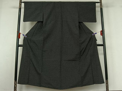 平和屋着物▽お召　単衣　十字絣　黒地　正絹　逸品　AABH8639jh