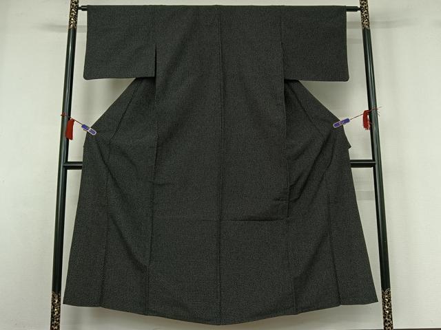 平和屋着物▽お召　単衣　十字絣　黒地　正絹　逸品　AABH8639jh