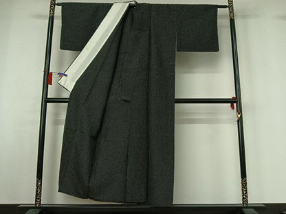 平和屋着物▽お召　単衣　十字絣　黒地　正絹　逸品　AABH8639jh