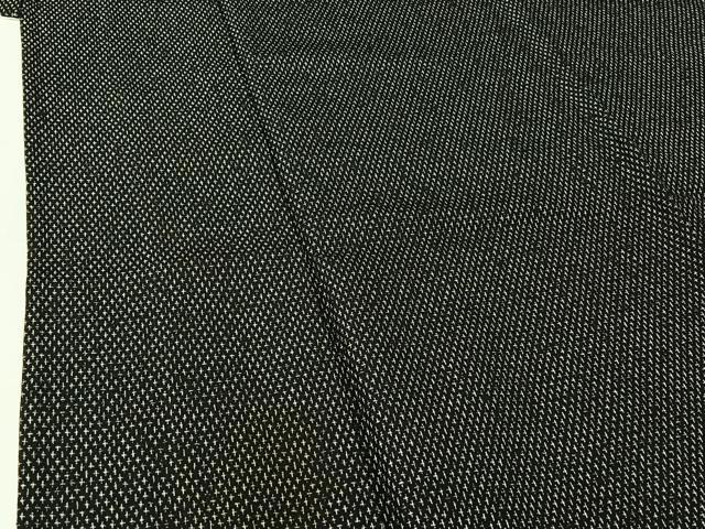 平和屋着物▽お召　単衣　十字絣　黒地　正絹　逸品　AABH8639jh
