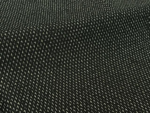 平和屋着物▽お召　単衣　十字絣　黒地　正絹　逸品　AABH8639jh