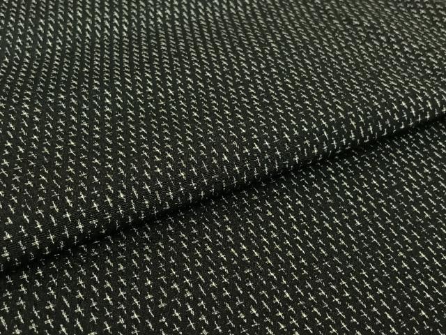 平和屋着物▽お召　単衣　十字絣　黒地　正絹　逸品　AABH8639jh