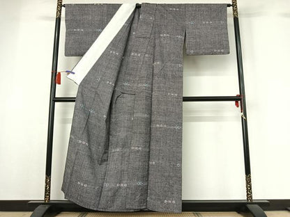 平和屋着物▽上質な紬　単衣　幾何学文様　正絹　逸品　AABH8640jh