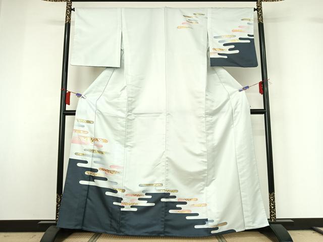 平和屋着物▽訪問着 単衣 霞文 金彩 洗える着物 AABH8643jh