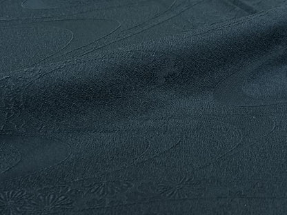 平和屋着物▽上質な色無地　単衣　流水花地紋　濃藍色　正絹　逸品　AABH8644jh