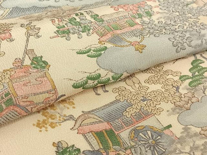平和屋着物▽上質な小紋　単衣　風景人物花文　正絹　逸品　AABH8645jh