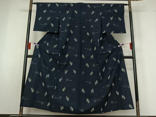 平和屋着物▽上質な紬　単衣　琉球絣　正絹　逸品　AABH8646jh