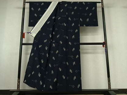 平和屋着物▽上質な紬　単衣　琉球絣　正絹　逸品　AABH8646jh
