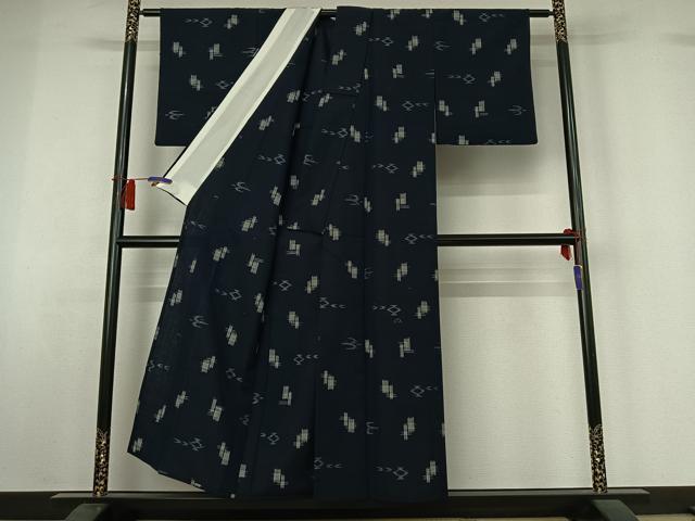 平和屋着物▽上質な紬　単衣　琉球絣　正絹　逸品　AABH8646jh