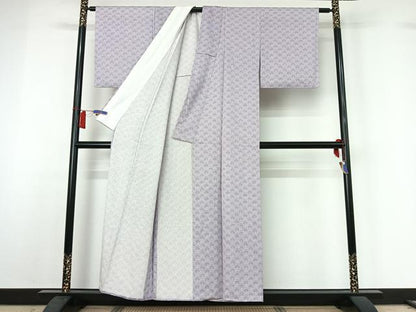 平和屋着物▽上質な小紋　単衣　青海波花文　正絹　逸品　AABH8647jh