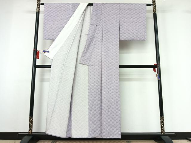 平和屋着物▽上質な小紋　単衣　青海波花文　正絹　逸品　AABH8647jh