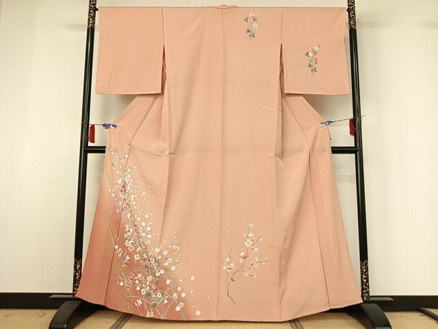 平和屋着物▽訪問着　単衣　枝花文　暈し染め　金銀彩　正絹　逸品　AABH8648jh