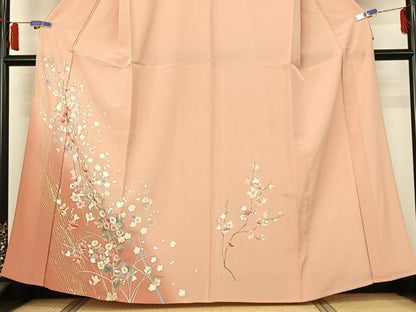 平和屋着物▽訪問着　単衣　枝花文　暈し染め　金銀彩　正絹　逸品　AABH8648jh