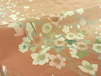 平和屋着物▽訪問着　単衣　枝花文　暈し染め　金銀彩　正絹　逸品　AABH8648jh