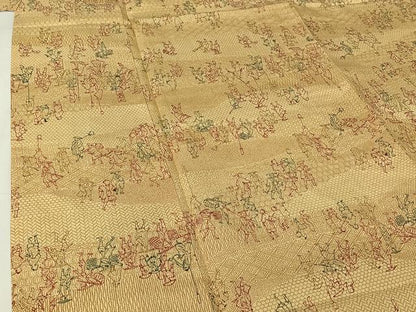 平和屋着物▽上質な小紋　単衣　人物文　正絹　逸品　AABH8650jh