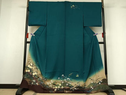 平和屋着物▽英王室献上友禅作家　木下勝功　訪問着　単衣　花鳥文　暈し染め　金銀彩　正絹　逸品　AABH8653jh
