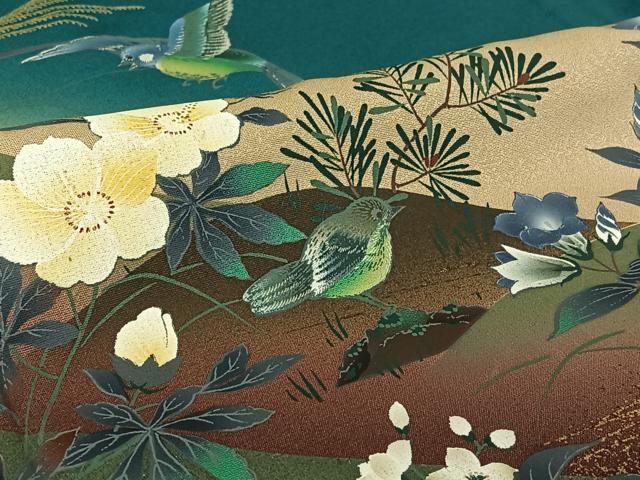 平和屋着物▽英王室献上友禅作家　木下勝功　訪問着　単衣　花鳥文　暈し染め　金銀彩　正絹　逸品　AABH8653jh