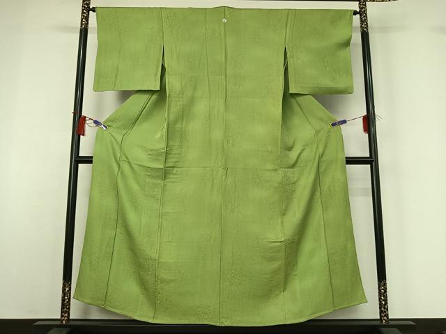 平和屋着物▽上質な色無地　単衣　立涌花地紋　苗色　正絹　逸品　AABH8654jh