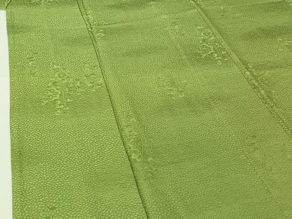 平和屋着物▽上質な色無地　単衣　立涌花地紋　苗色　正絹　逸品　AABH8654jh