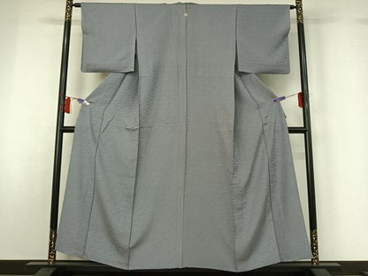 平和屋着物▽上質な色無地　単衣　有栖川地紋　銀鼠色　正絹　逸品　AABH8655jh