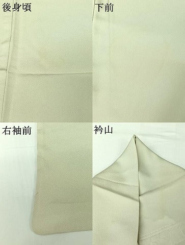平和屋着物▽無地絵羽訪問着 単衣 風景人物地紋 蕎麦切色 正絹 逸品 AABH8657jh