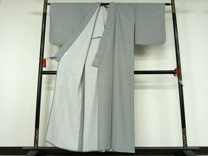 平和屋着物▽伊勢型小紋　単衣　舞花文　反端付き　洗える着物　AABH8659jh