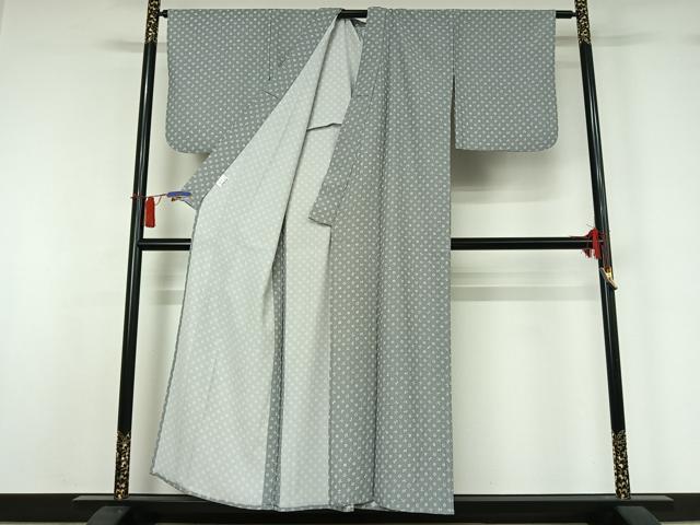 平和屋着物▽伊勢型小紋　単衣　舞花文　反端付き　洗える着物　AABH8659jh